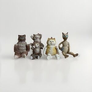 Funny Cats Figurines Lot Of 4 Shelf Sitters 2004, Dangling Arms Legs Tail Resin*
